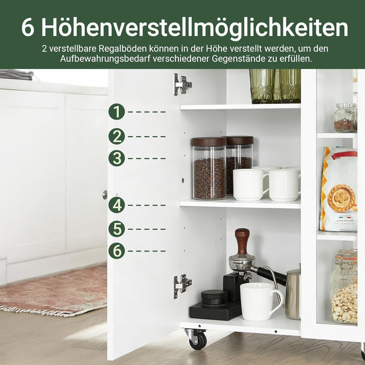 SoBuy FKW75-WN Küchenwagen Servierwagen Beistellwagen Rollwagen mit 1 Tür und 3 Regalböden Weiss-Nat