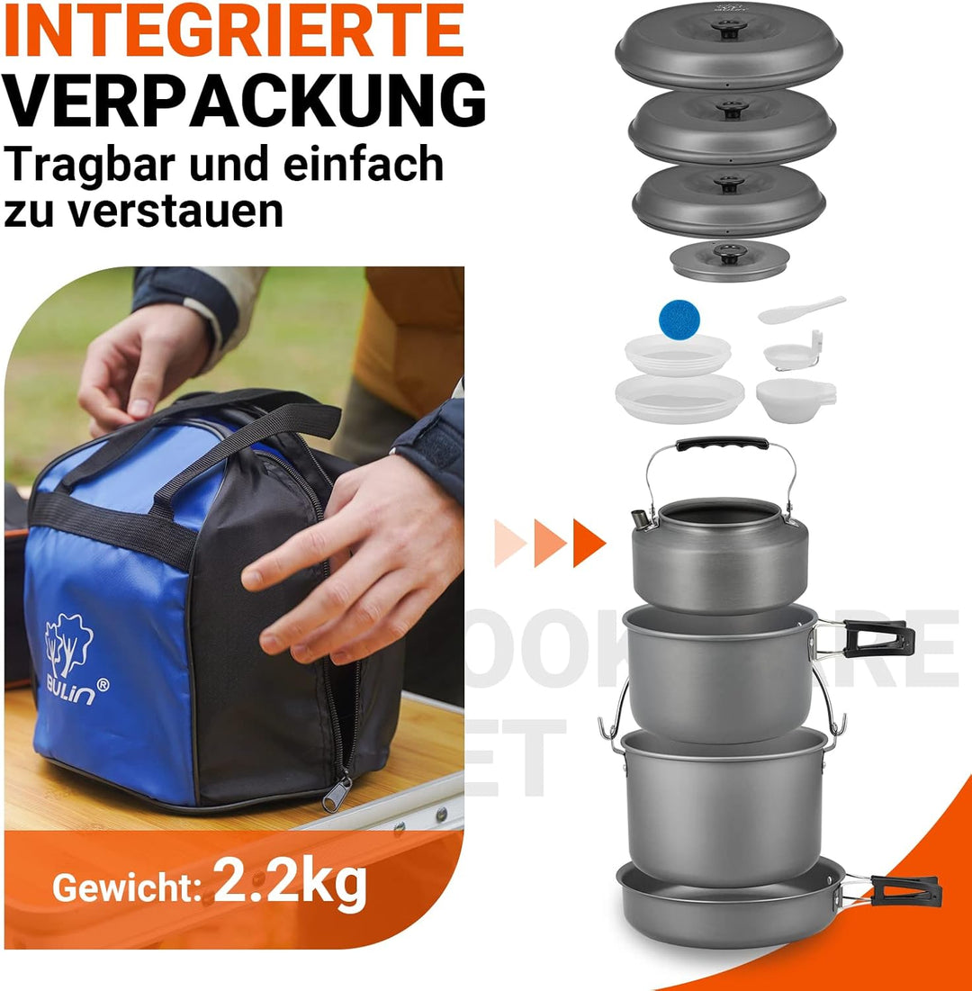 Bulin Camping Kochgeschirr Set Tragbar Outdoor Geschirr Set Aluminium Faltbare Camping Topf Kochtopf