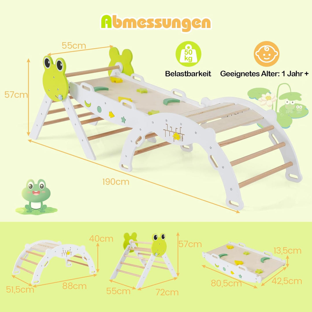COSTWAY Klettergerüst Indoor 3er Set, klappabres Kletterdreieck mit Rutsche, Kletterbogen, inkl. dop