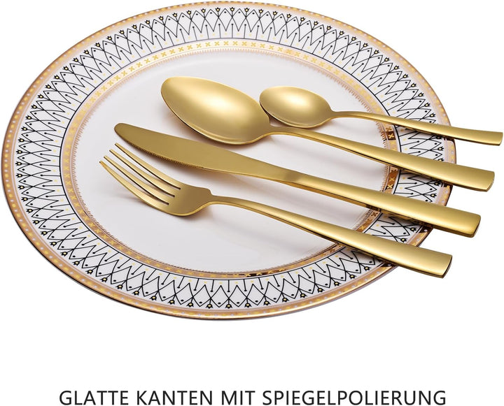 Otto Konig Besteck-Set, 24-teilig, für 6 Personen, Gold Edelstahl Besteck-Set, Messer Gabel Löffel K