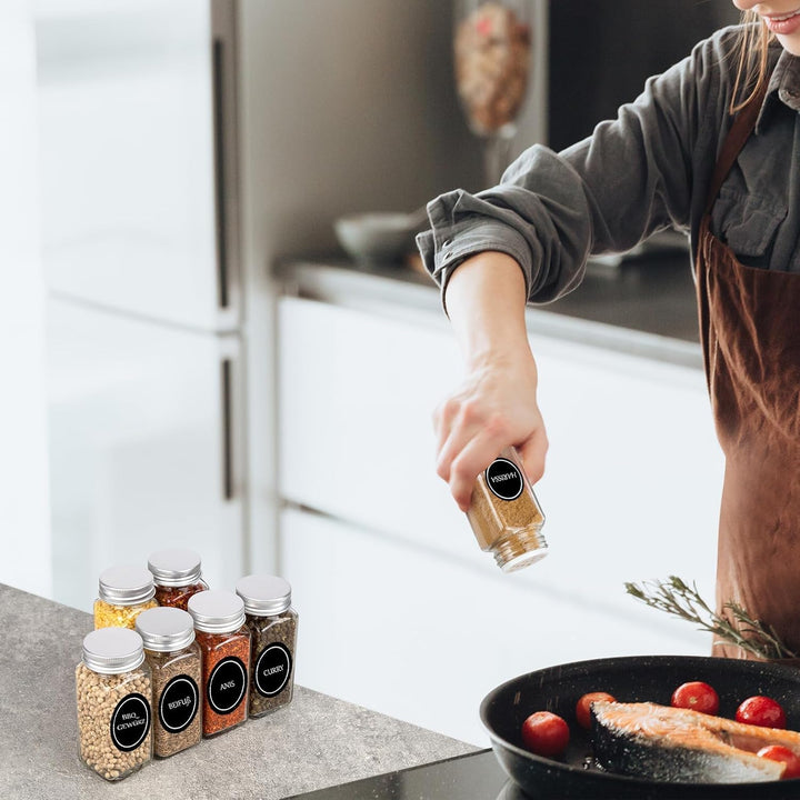 WardWolf 48er Gewürzgläser Eckig mit Metall Deckel,120ML Gewürzdosen Set,Gewürzgläser mit Streueinsa