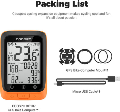 COOSPO BC107 Fahrradcomputer Kabellos, Automatische GPS-Signalerfassung Zeitkalibrierung Fahrradtach