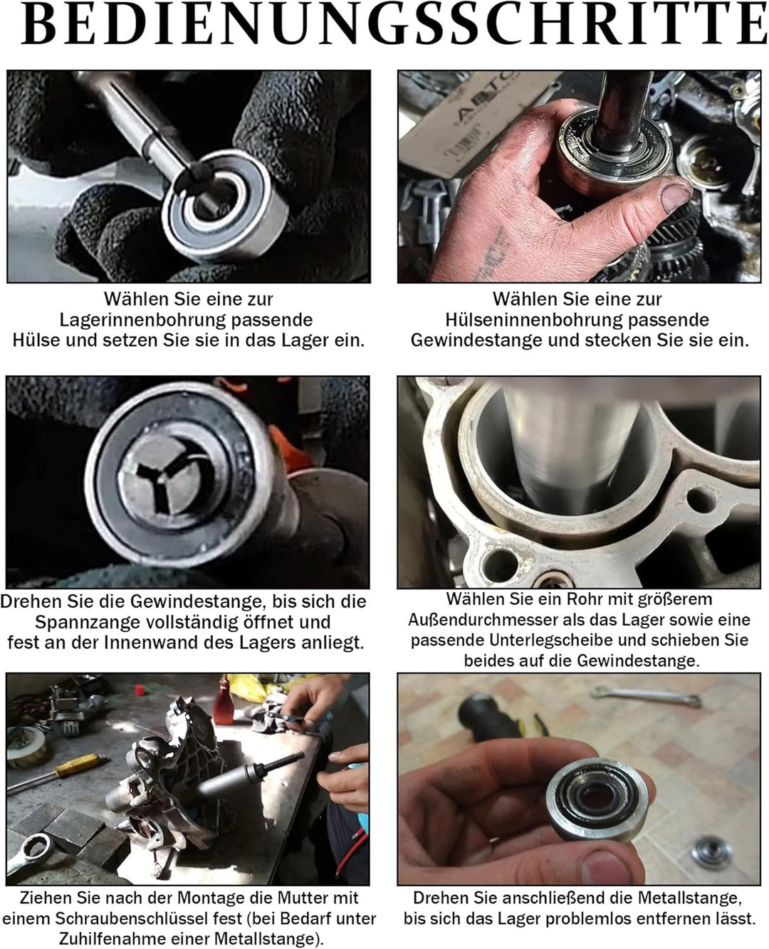 Motorrad Lagerabzieher Innenlager Werkzeug: 9-23 mm mit 5 Spannzangen + Tragbarer Koffer für Kugella