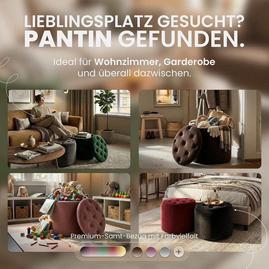 CLP Sitzhocker Pantin Samt I Polsterhocker Mit Stauraum I Gesteppter Hocker Mit Zierknöpfen I Runder