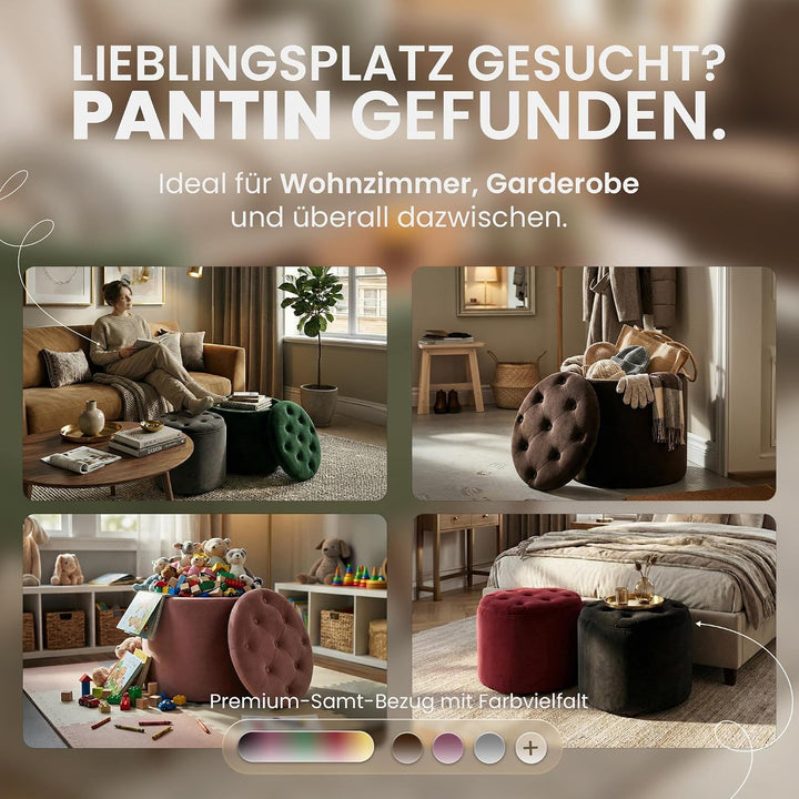 CLP Sitzhocker Pantin Samt I Polsterhocker Mit Stauraum I Gesteppter Hocker Mit Zierknöpfen I Runder