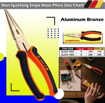 WEDO Flachrundzange,Explosionssicher Flachrundzange,Funkenfrei Spitzzange,Flachrundzange mit Schneid