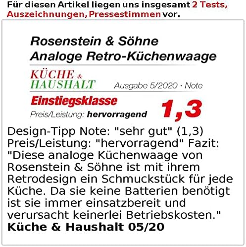 Rosenstein & Söhne Küchenwaage mechanisch: Analoge Retro-Küchenwaage bis 2 kg mit Tara-Funktion, sch