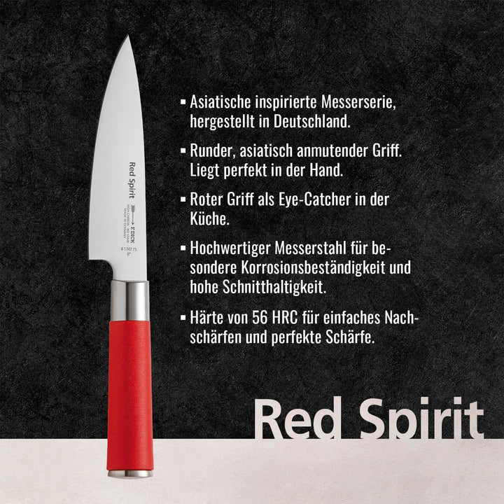 F. DICK Kochmesser, Küchenmesser Red Spirit (Messer mit Klinge 15 cm, X55CrMo14 Stahl, nichtrostend,
