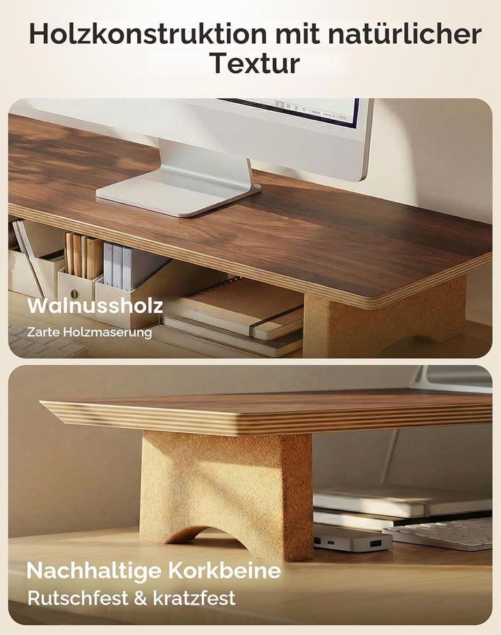 Aothia Grosser Monitor-Ständer für Computerbildschirme,Holz-Riser mit nachhaltigen Korkblockbeinen f