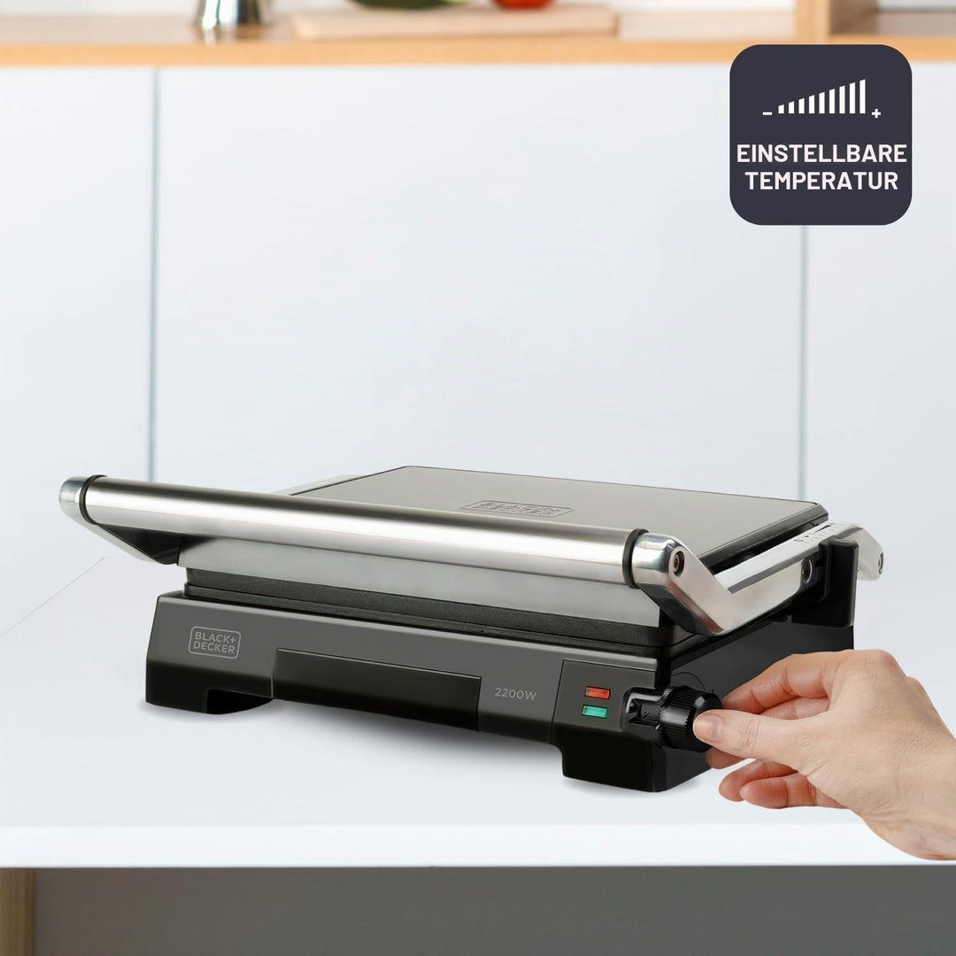 Black+Decker BXGR2200E -2-in-1: glatte Platten und Grill, Zubreiten von Fleisch, Fisch, Gemüse, 180º
