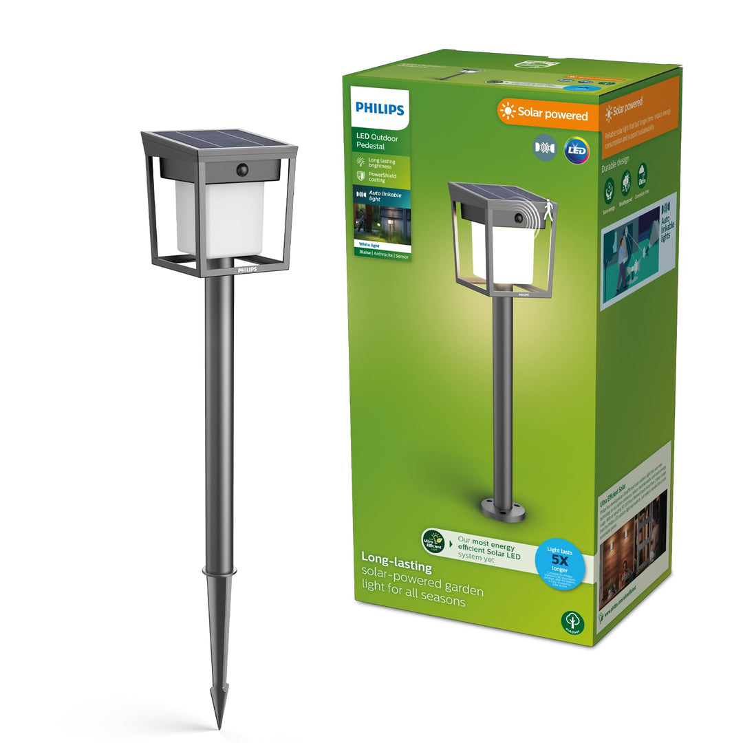 Philips Outdoor Ultra-Efficient Solar Blaise Sockelleuchte 1.5W, Linkable Funktion, Tageslicht- und