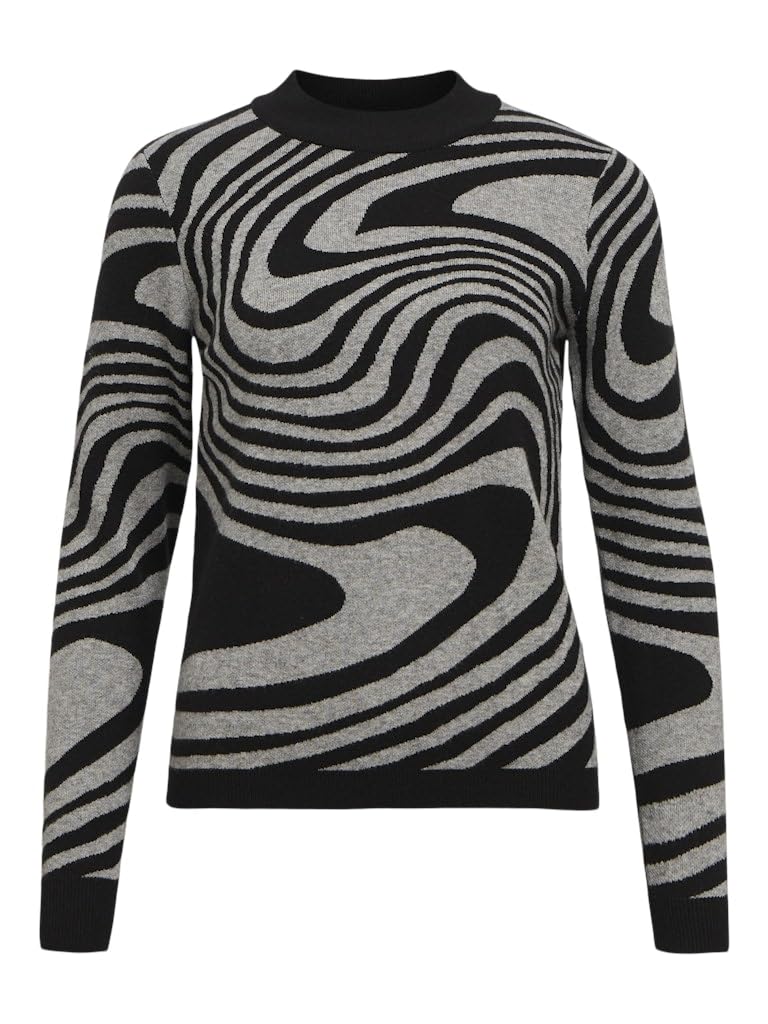 Object Female Pullover OBJRAY L Black/Pattern:medium Grey Melange Zebra, L Black/Pattern:medium Grey