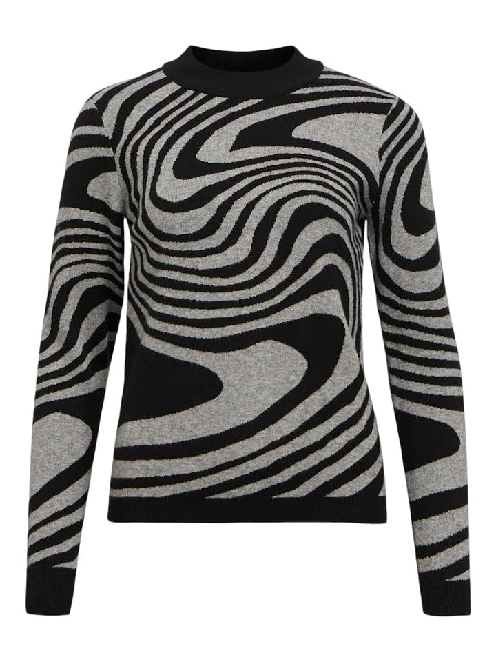 Object Female Pullover OBJRAY L Black/Pattern:medium Grey Melange Zebra, L Black/Pattern:medium Grey