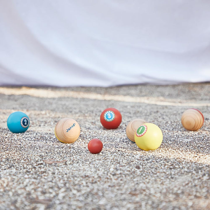 Janod - Pétanque-Spiel für Kinder Applepop - Geschicklichkeitsspiel - 6 Pétanque-Kugeln + 1 Zielkuge