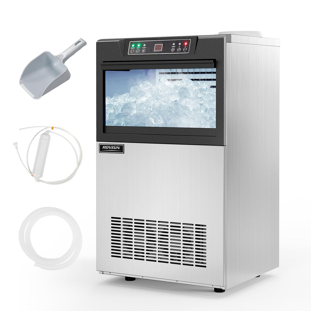 ROVSUN Gewerbliche Eiswürfelmaschine 73 kg/24 Std. Kommerzielle Eismaschine mit Kompressor 72 Stück/