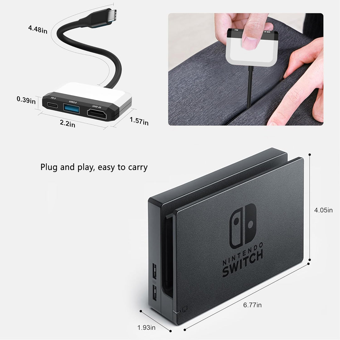 Switch Dock für Nintendo OLED und Steam Deck mit 4K HDMI, USB 3.0 Port, Type C 100W PD Aufladung, Po