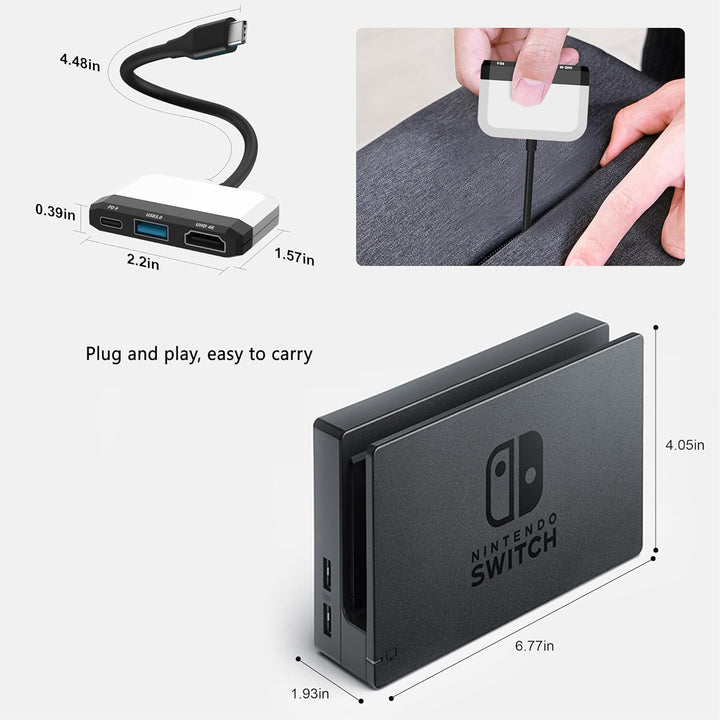 Switch Dock für Nintendo OLED und Steam Deck mit 4K HDMI, USB 3.0 Port, Type C 100W PD Aufladung, Po