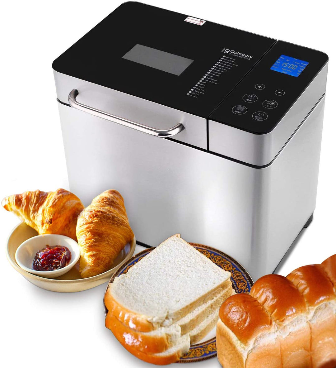 Brotbackautomat 710W Backmeister mit Automatische Zutatenbox, 19 Programme, Edelstahl Bread Maker Vo