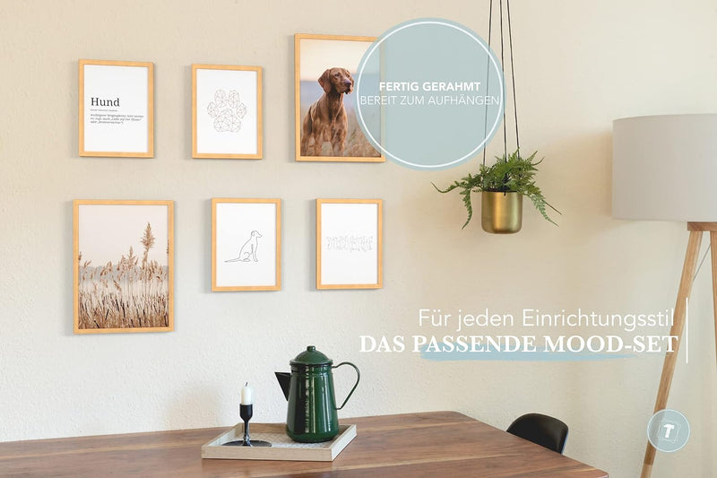 Papierschmiede® Mood Poster Set Hund, Fertiges Bilder Set mit Rahmen (Holz, Natur), Wohnzimmer Deko