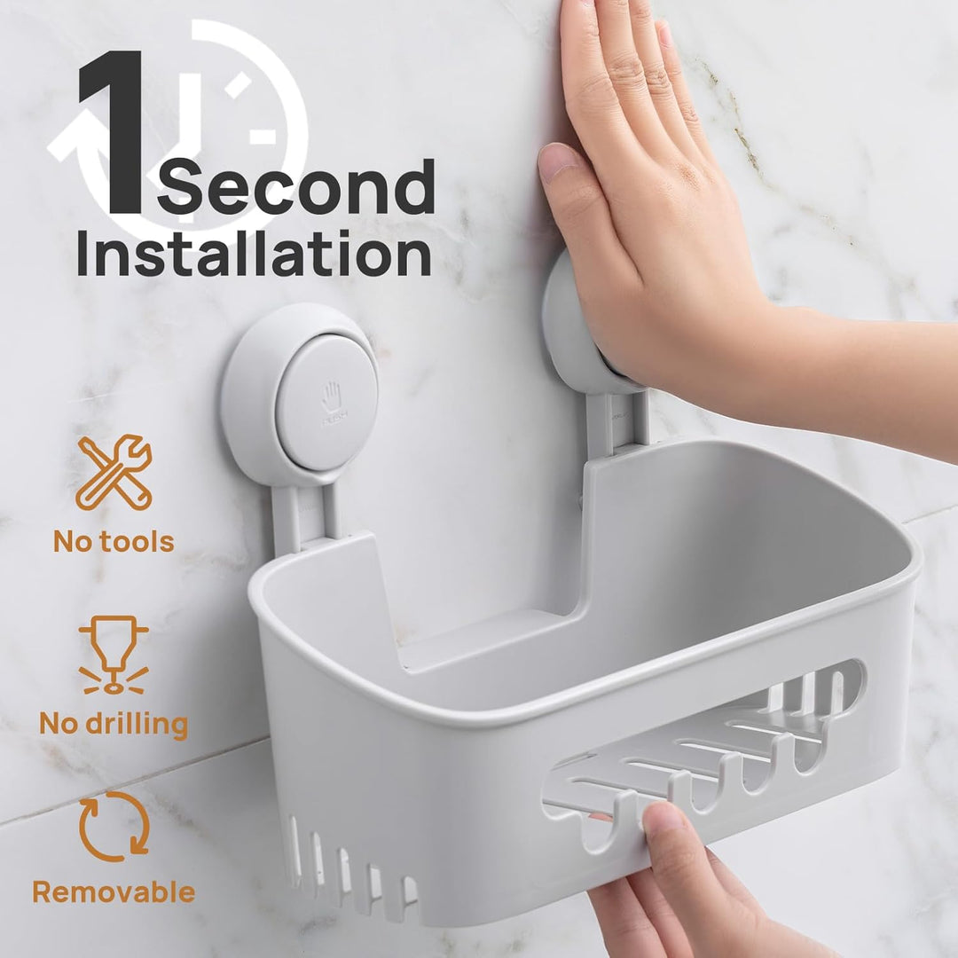 LEVERLOC Duschablage Ohne Bohren Saugnapf Dusche Organizer Grosse Kapazität Bad Organizer Ohne Bohre