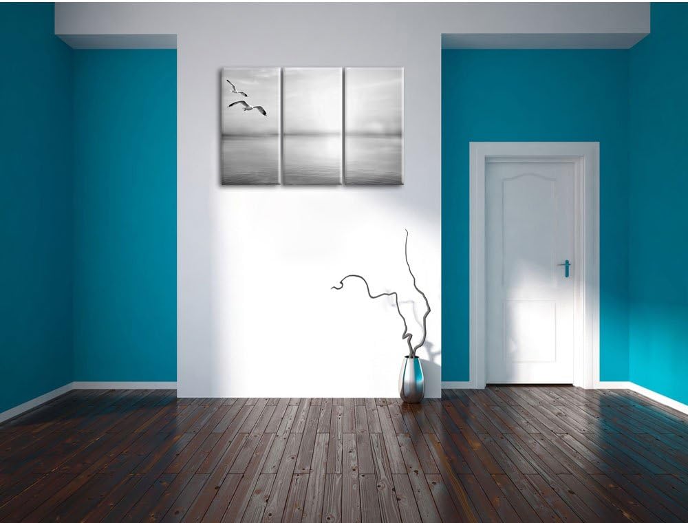 Pixxprint Möwen am Meer bei Sonnenaufgang als Leinwandbild/Grösse: 3 Teilig (120x80) cm/Wandbild/Kun