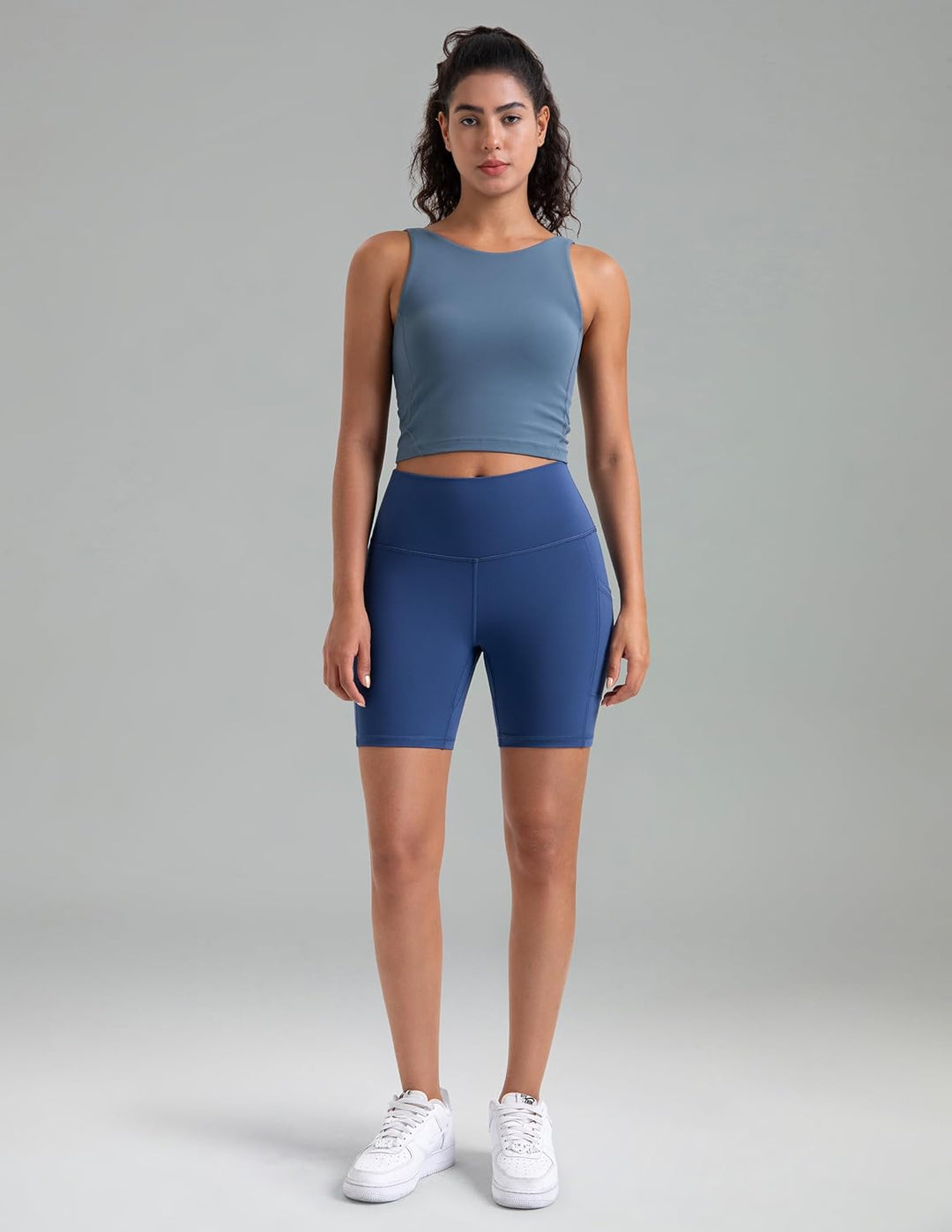 Colorfulkoala Women's High Waisted Biker Shorts mit Taschen 6" Inseam Workout & Yoga Tights, Blauer