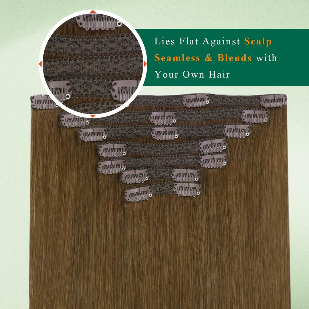 Easyouth Remy Clip in Extensions Echthaar Clip Haarverlangerung Braun Clip in Haar Extensions Echtha