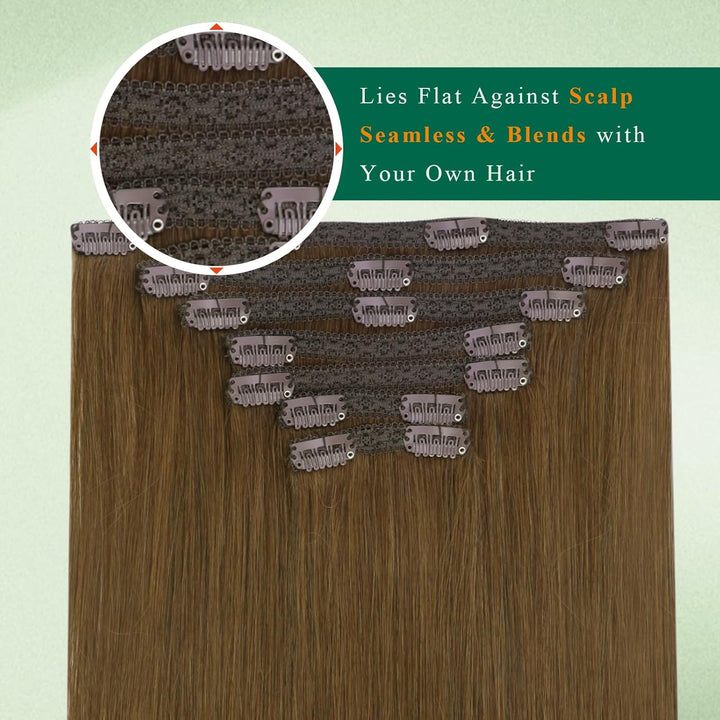 Easyouth Remy Clip in Extensions Echthaar Clip Haarverlangerung Braun Clip in Haar Extensions Echtha