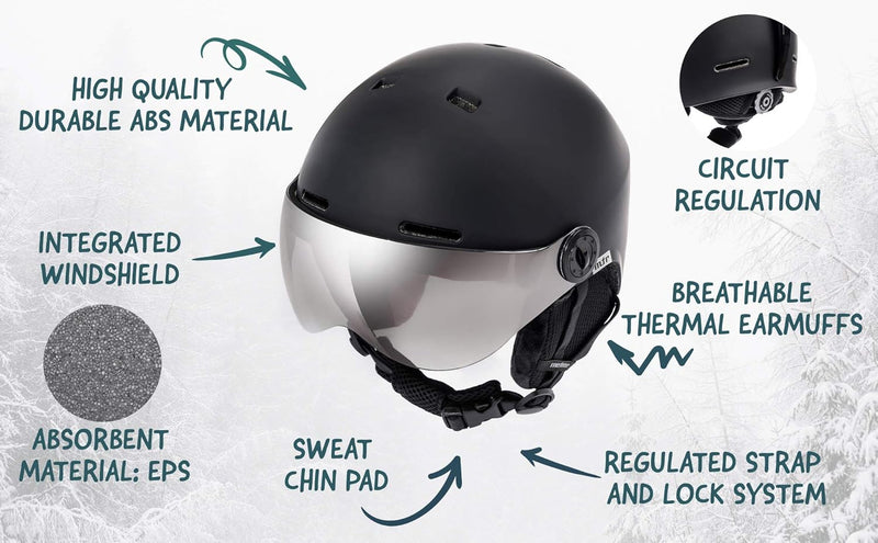 meteor Skihelm Kinder Snowboard Helm Herren Ski Helmet fur Mädchen Jungen Skihelm Damen S (53-55cm)