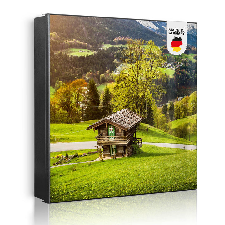 banjado® Grosser Schlüsselkasten Glas/Schlüsselbox 30cm x 30cm mit 50 Haken - Motiv Berchtesgadener