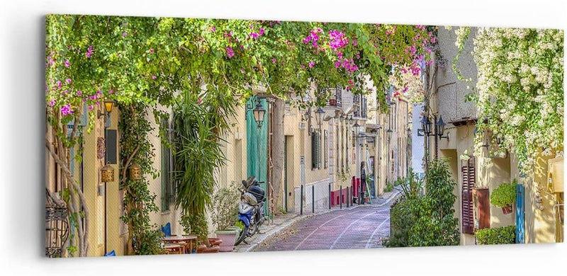 Bilder auf Leinwand 100x40cm Leinwandbild Strasse dekoration blumen griechenland Gross Wanddeko Bild