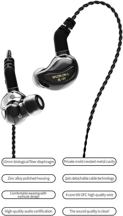 HiFiHear WGZBLON BL01 In-Ear-Ohrhörer, 10 mm Biology Fiber Diaphragm Driver In-Ear-Kopfhörer. Hochgl