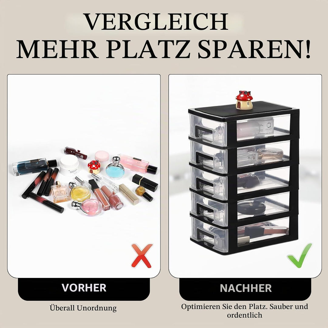 YARNOW Schubladenbox Schubladencontainer Organizer schwarz 5 Schubladen Kunststoff Aufbewahrungsbehä