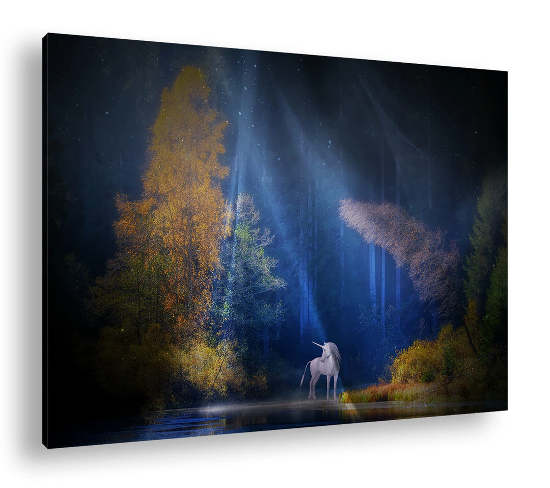 deyoli Einhorn auf einer Waldlichtung Format: 80x60 als Leinwandbild, Motiv fertig gerahmt auf Echth