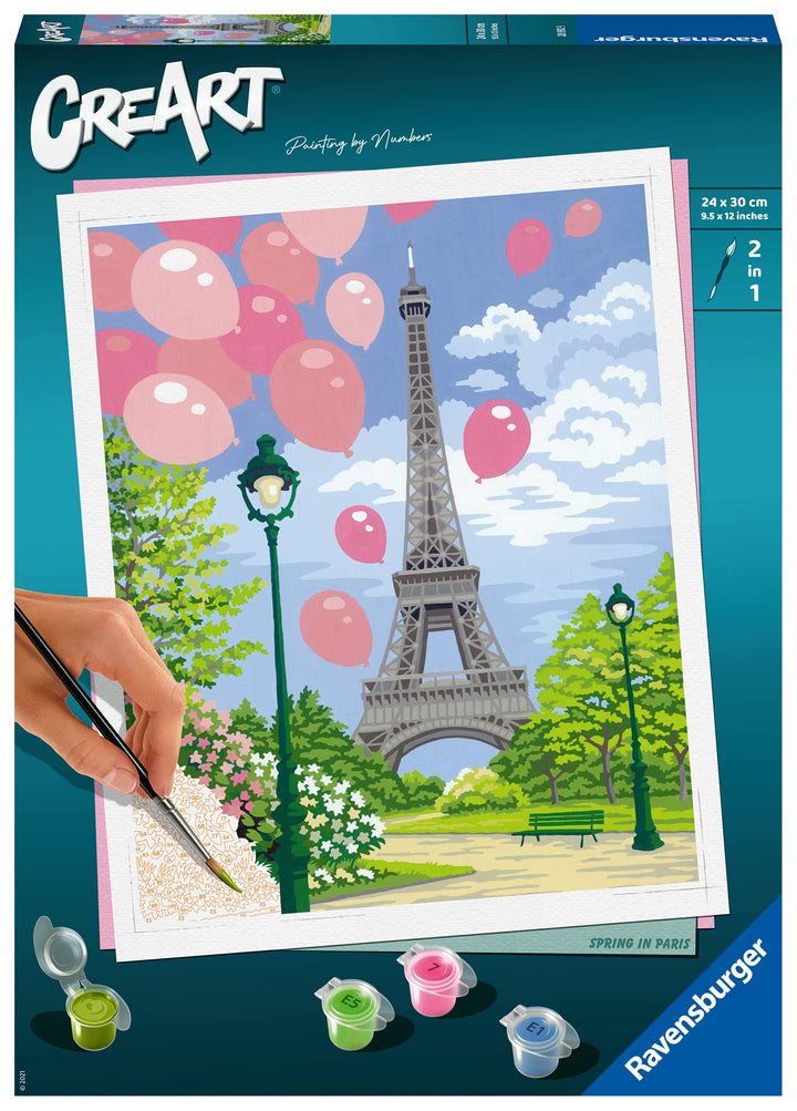 Ravensburger CreArt 28992 - Frühling in Paris - Malen nach Zahlen Erwachsene, DIY Malset mit Pinsel