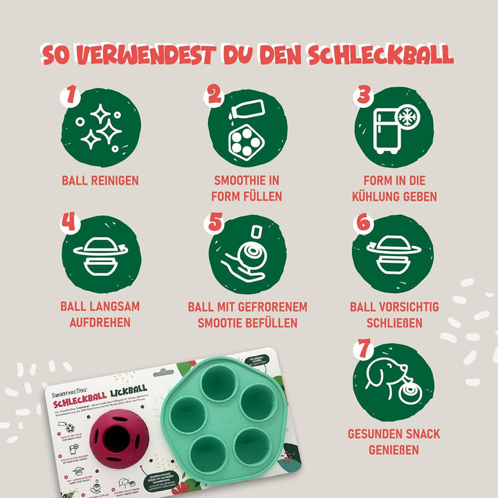 SmoothieDog Schleckball-Set + 1 Schleckball Hundesmoothie 6er Mix (250ml) - Schleckball für Hunde, S