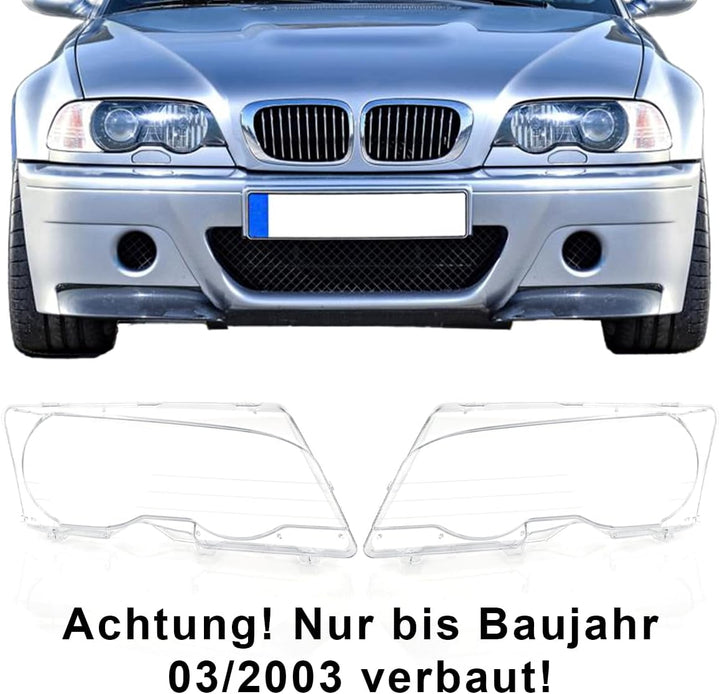 LST 2x Scheinwerferglas Streuscheibe Halogen Xenon links rechts Set kompatibel mit BMW 3er E46 Coupe