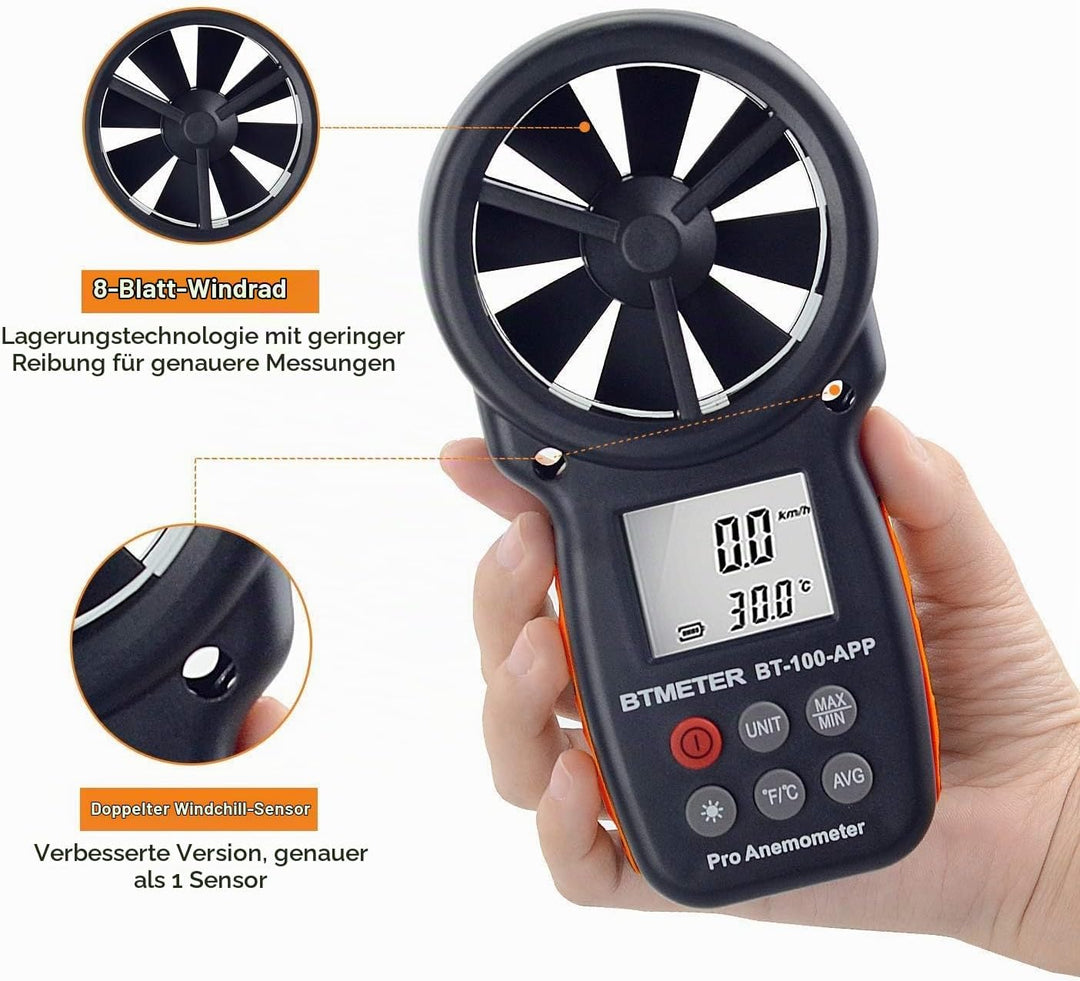 BTMETER Windmesser Digital Windgeschwindigkeits-Anemometer-Handheld,drahtloses Bluetooth-Flügelrad-A