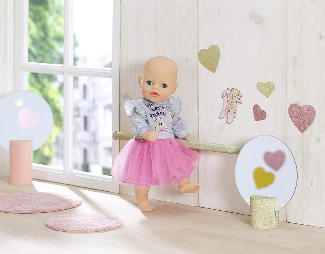 BABY Born Zapf Creation 830567 Little Kleider rosa 36 cm - rosa Puppenkleid mit Tüll-Rock und grauem