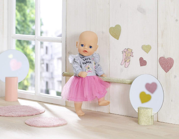 BABY Born Zapf Creation 830567 Little Kleider rosa 36 cm - rosa Puppenkleid mit Tüll-Rock und grauem