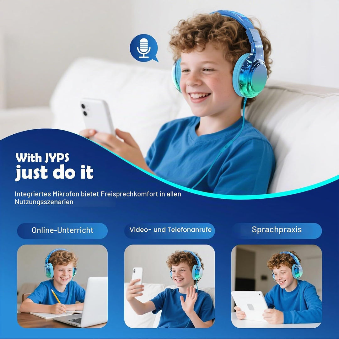 JYPS Kinder Kopfhörer,Kopfhörer Kinder mit Kabel,85/94 dB Volume Limit,Faltbare Kopfhörer für Mädche