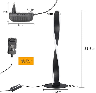 ZMH LED Tischlampe Nachttischlampe Modern - 52CM Design Tischleuchte Dimmbar mit Schalter 10W Energi