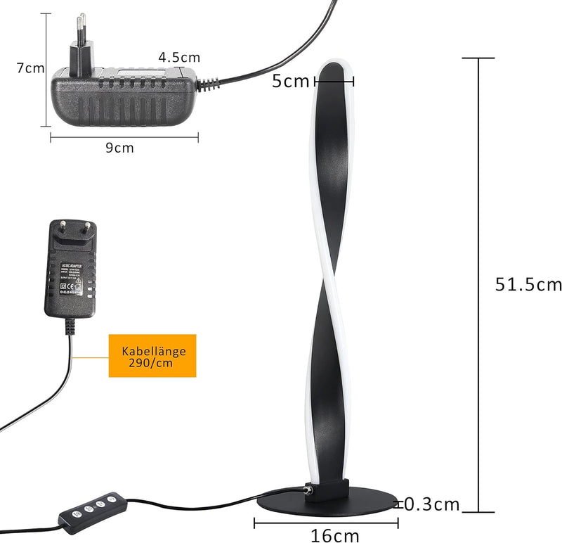 ZMH LED Tischlampe Nachttischlampe Modern - 52CM Design Tischleuchte Dimmbar mit Schalter 10W Energi