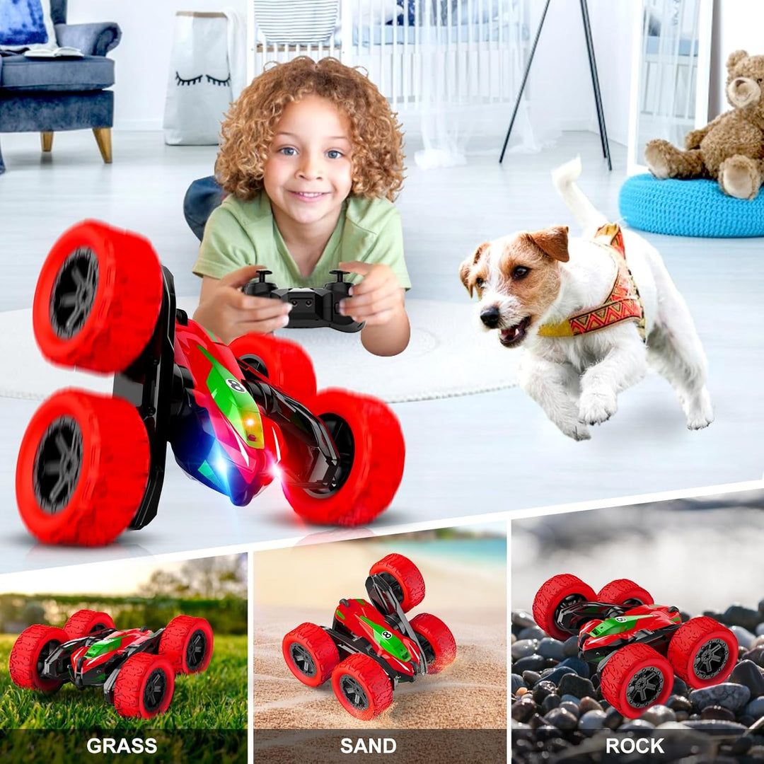Ferngesteuertes Auto für Kinder, 4 x 4 RC ferngesteuertes Auto Akrobatik mit Licht Spiele Kinder 3 4