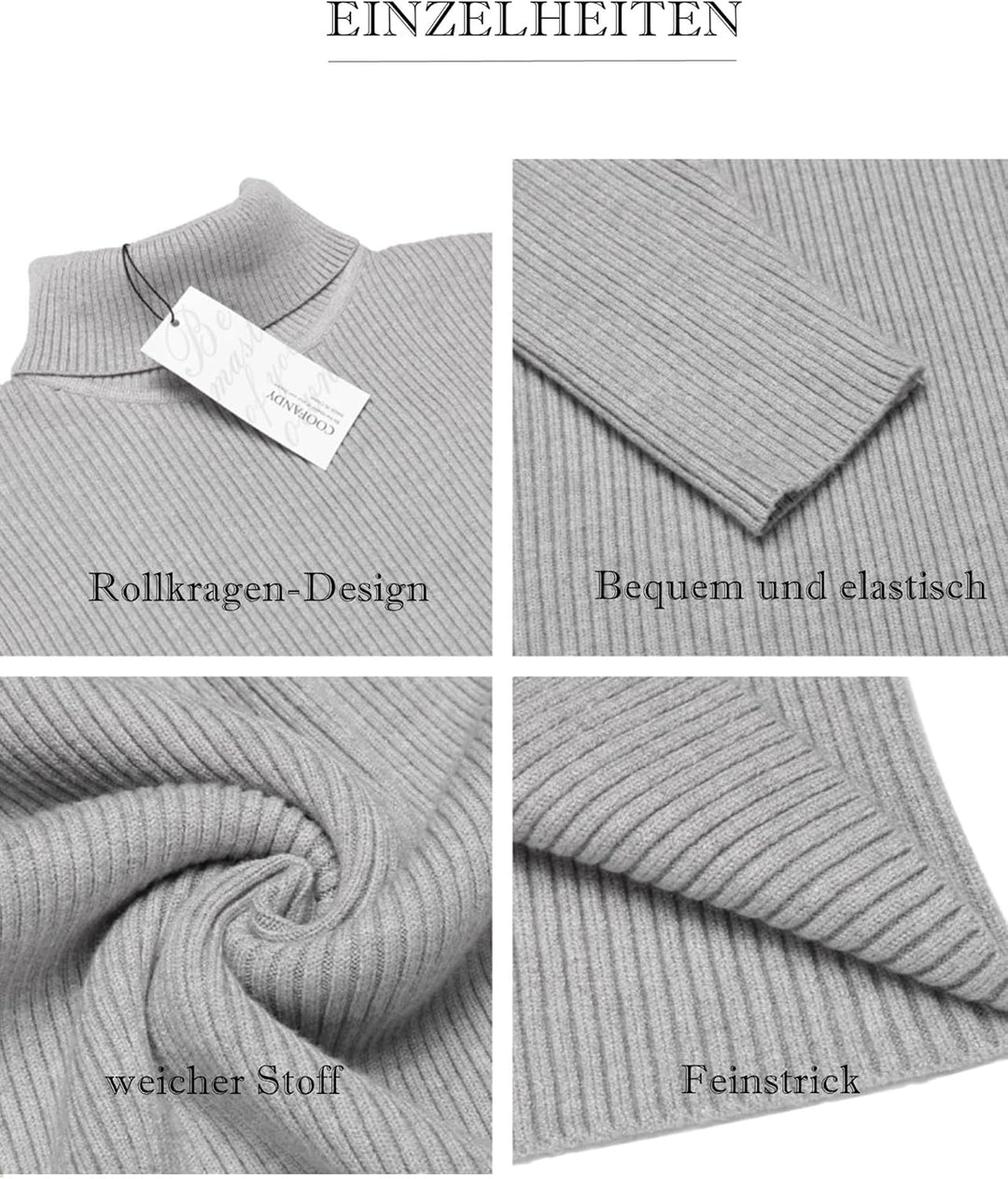 COOFANDY Herren Rollkragen Pullover Langarmshirt Feinstrick Sweater Rollkragen Freizeit Slim fit Bas