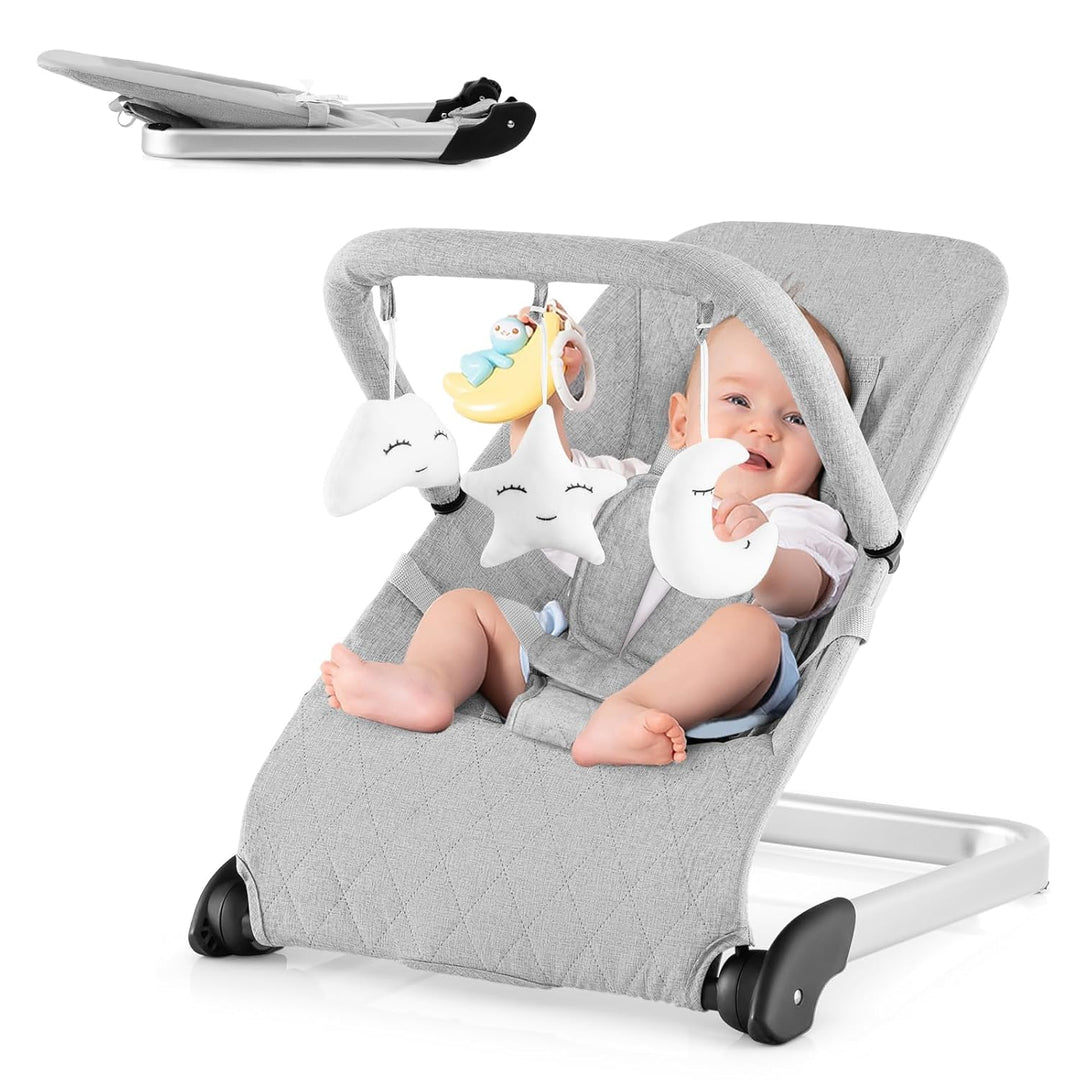 COSTWAY 2 in 1 Babywippe klappbar, tragbare Babyschaukel mit abnehmbarem Spielbogen, Baby Wippe mit