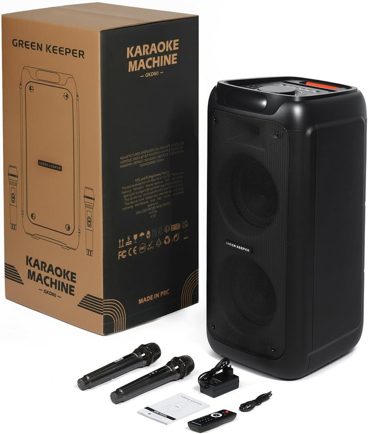 GKD80 Karaoke Maschine Für Erwachsene Mit 2 Kabellosen UHF Mikrofonen, 600W Peak Bluetooth Lautsprec