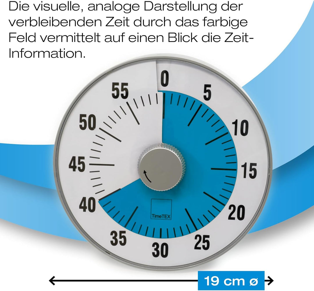 TimeTEX - Zeitdauer-Uhr L Blau| Lautloser 60 Minuten Countdown mit visuellem und akustischen Signal