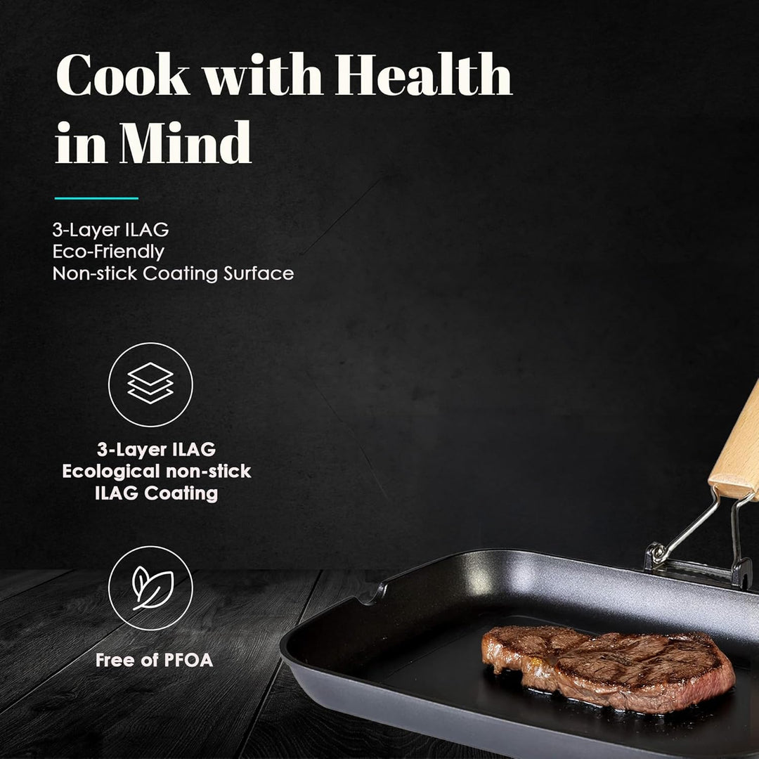 WECOOK! Ecostone Grillpfann Induktion Gewellt, 34 x 24 cm, Antihaftbeschichtung ILAG Ökologisch PFOA