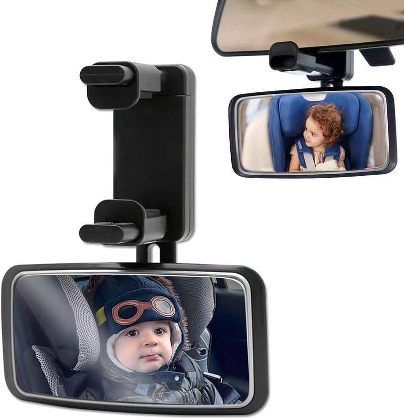 Spiegel Auto Baby, Rückspiegel Baby Auto mit Gefederten Clips, Glas-Spiegel, 360° Drehbar, Rücksitzs